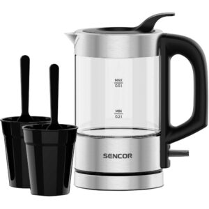 Sencor SWK 160SS – cestovní rychlovarná konvice 0,5 l / 1100 W, sklo/nerez