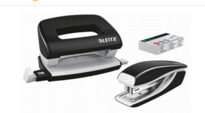 Leitz - sada sešívačky a děrovačky Mini kov, černá