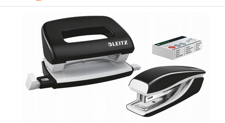 Leitz - sada sešívačky a děrovačky Mini kov, černá