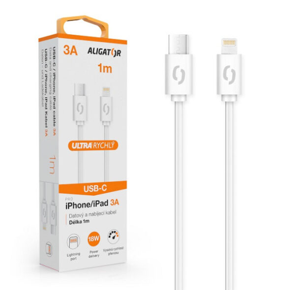 ALIGÁTOR ALIGATOR POWER DATKP34, USB-C/Lightning, 1m bílý