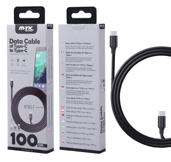 Datový kabel PLUS BT817 USB-C - USB-C s podporou QC 3.0, černý