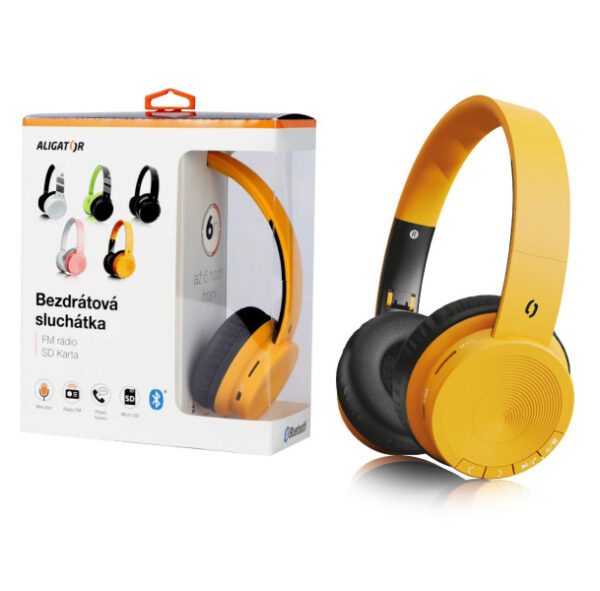 ALIGÁTOR Bluetooth sluchátka ALIGATOR AH02, FM, SD karta, mustard