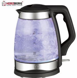 Herzberg HG‑5044 – skleněná rychlovarná konvice 1,8 l s LED podsvícením