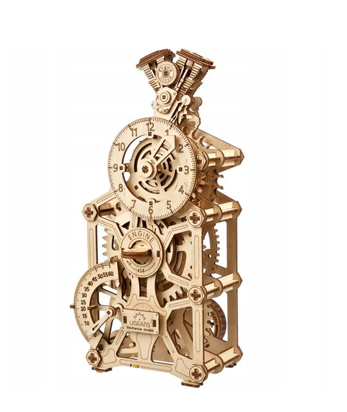 Ugears 3D dřevěné mechanické puzzle – Hodiny motoru (265 dílků)